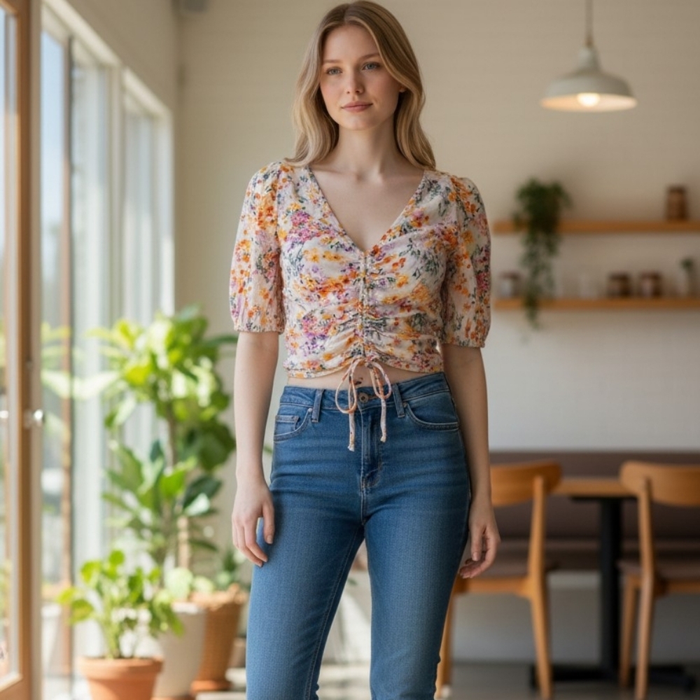 H&M Floral Crop Top sz S